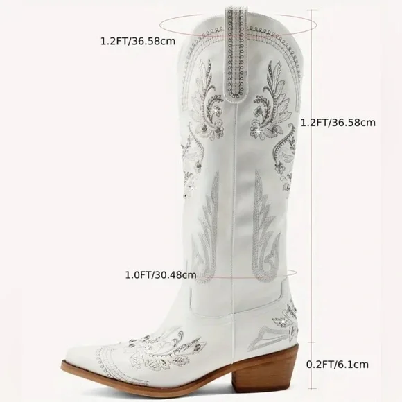 Western Floral Embroidered Rhinestone White Boots NEW in box - Picture 4 of 8